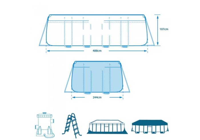 Каркасный бассейн Prism Frame 488х244х107см, 10874л, фил.-насос 3785л\ч, лестница, тент, подстилка, Intex, 26792