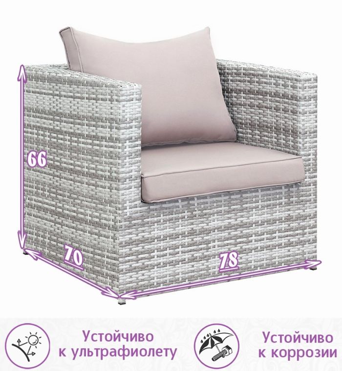 Кресло из искусственного ротанга Лаунж (Lounge) (цвет: серый) (серая подушка)