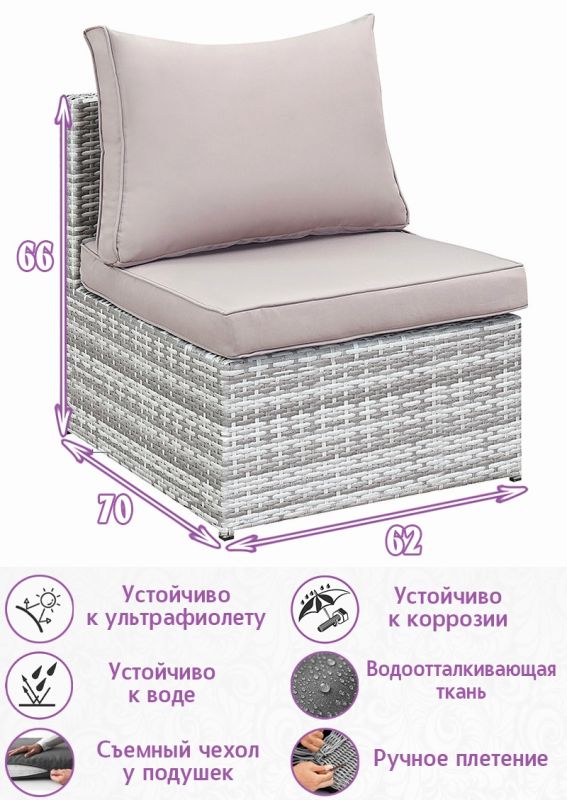 Модуль вставка для расширения дивана Лаунж (Lounge) (цвет: серый) (серая подушка)