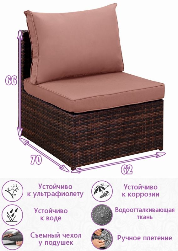 Модуль вставка для расширения дивана Лаунж (Lounge) (цвет: шоколад) (коричневая подушка)