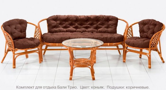 Комплект мебели из натурального ротанга с трёхместным диваном Бали Трио (цвет: коньяк)