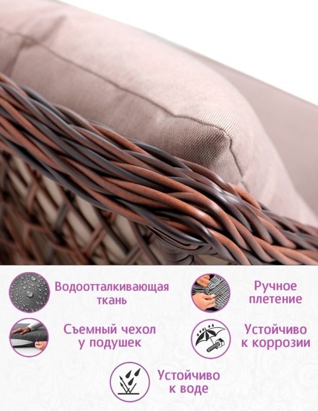 Комплект мебели для обеда и отдыха из искусственного ротанга Пикник-7+ (цвет: кофе) (подушки: лен)