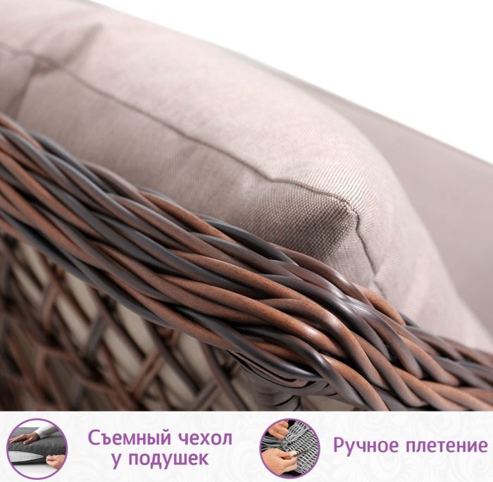 Обеденная группа из искусственного ротанга Пикник-4 Раунд (цвет: кофе) (подушки: лен)