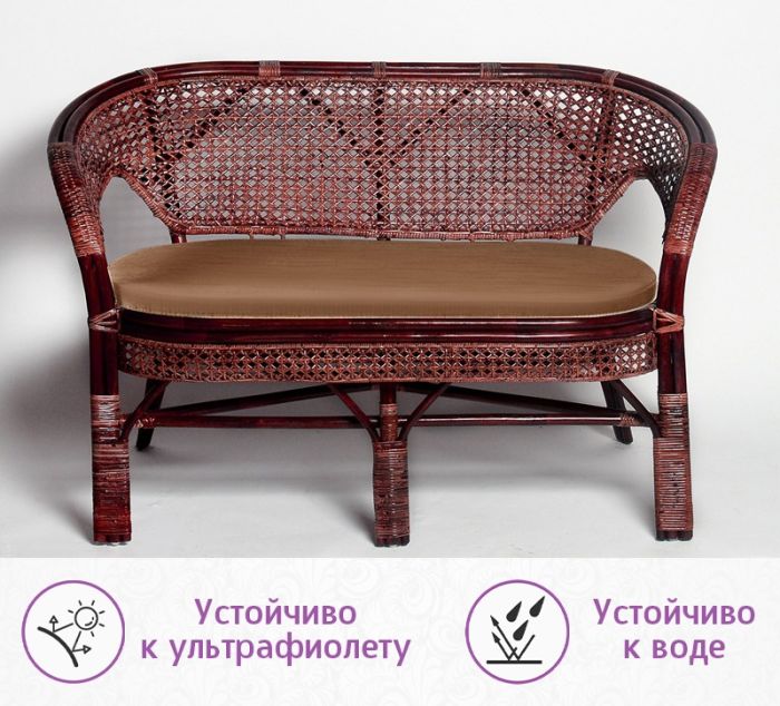 Плетеный диван из натурального ротанга Пеланги с подушкой (цвет: черри)