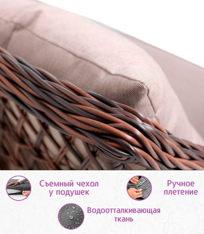 Комплект мебели для обеда и отдыха из искусственного ротанга Пикник-7 (цвет: кофе) (подушки: лен)