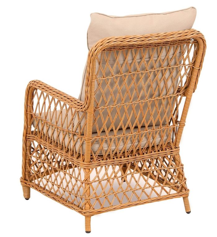 Кресло из искусственного ротанга Мелия (Melia armchair) (цвет: карамель) (бежевая подушка)