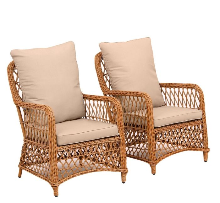 Кресло из искусственного ротанга Мелия (Melia armchair) (цвет: карамель) (бежевая подушка)