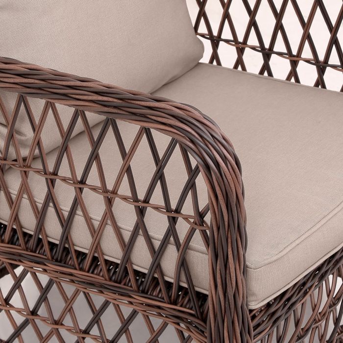 Кресло из искусственного ротанга Мелия (Melia armchair) (цвет: кофе) (бежевая подушка)