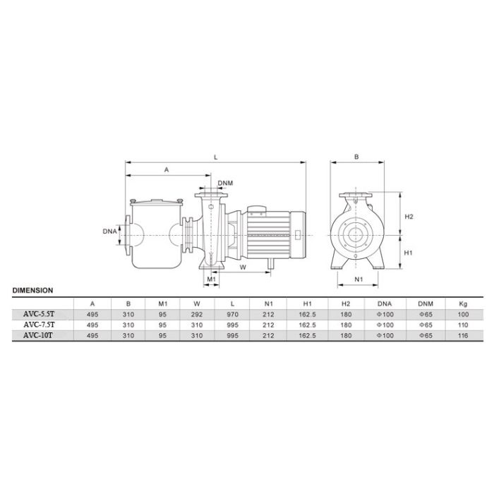Насос AquaViva AVC-7.5T (380В, 77м3/час, 7.5HP)