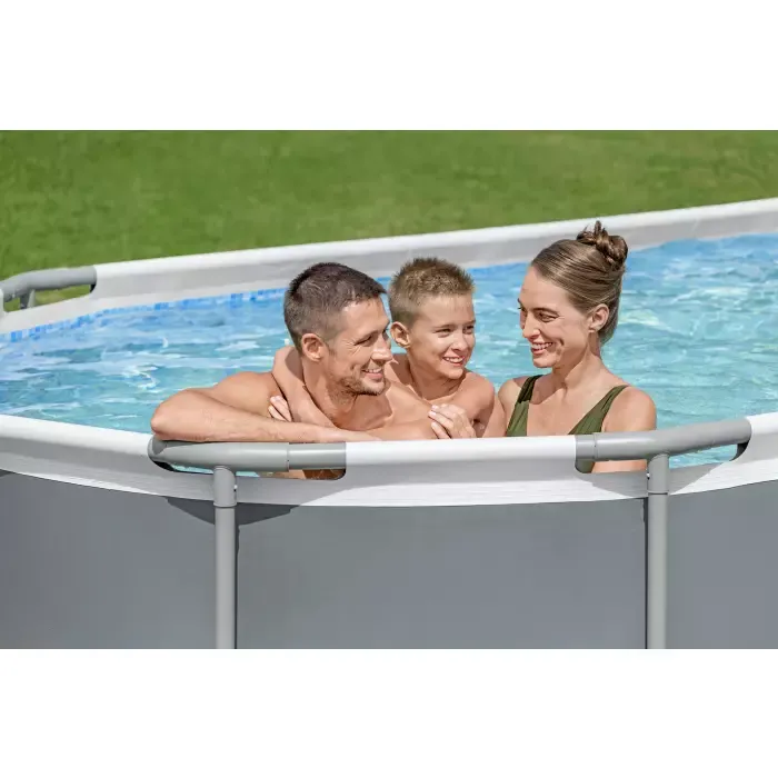 Каркасный бассейн Power Steel 549х274х122см, 13430л, фил.-насос 5678л/ч, лестница, тент, попл.-доз., Bestway, 56710 BW