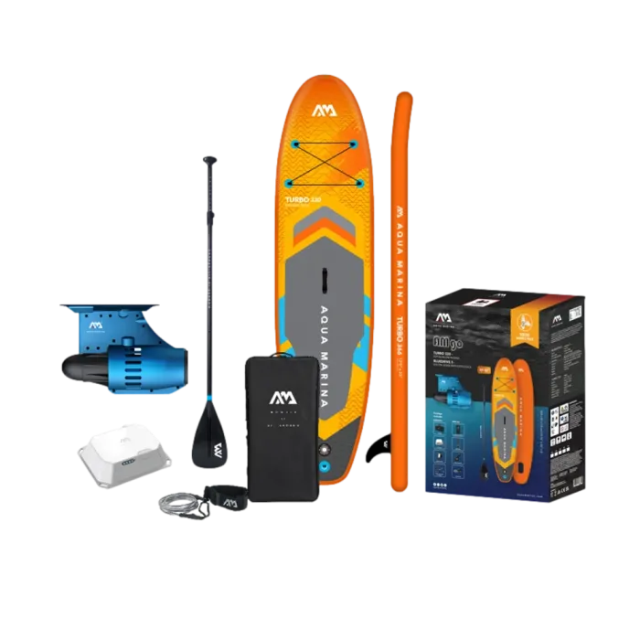 SUP-доска "AM go iSUP" 366х15см, плавник с электромотором BLUEDRIVE S и аккумулятором, весло, лиш, киль, ремнабор