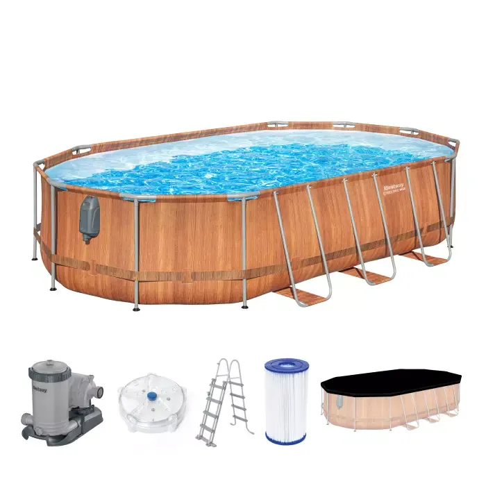 Каркасный бассейн Power Steel 610x366x122см "Камень" 20241л, фил.-нас. 9463л, лестн, гидромас, подсв, Bestway, 56719 BW