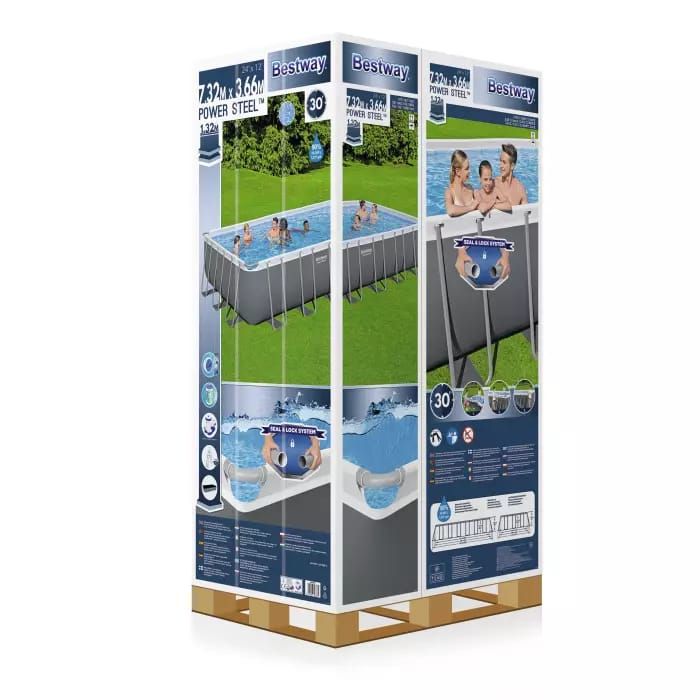 Каркасный бассейн Power Steel 732х366х132см, 30045л, фил.-насос 9463л/ч, лестница, тент, попл.-доз., Bestway, 56474 BW