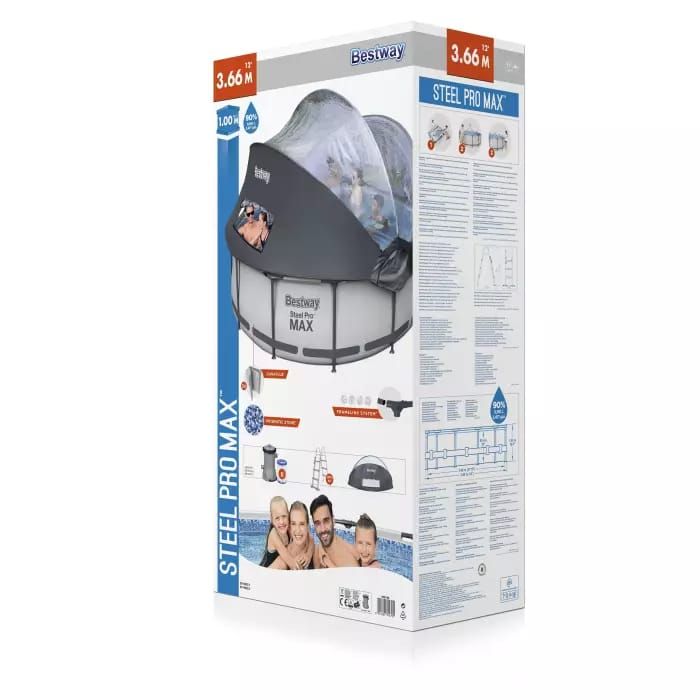 Каркасный бассейн Steel Pro Max 366х100см, 9150л, с навесом, фил.-насос 2006л/ч, лестница, Bestway, 5619N BW