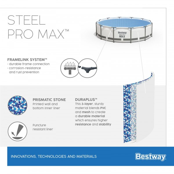 Каркасный бассейн Steel Pro Max 305х76см, 4678л, фил.-насос 1249л/ч, Bestway, 56408 BW