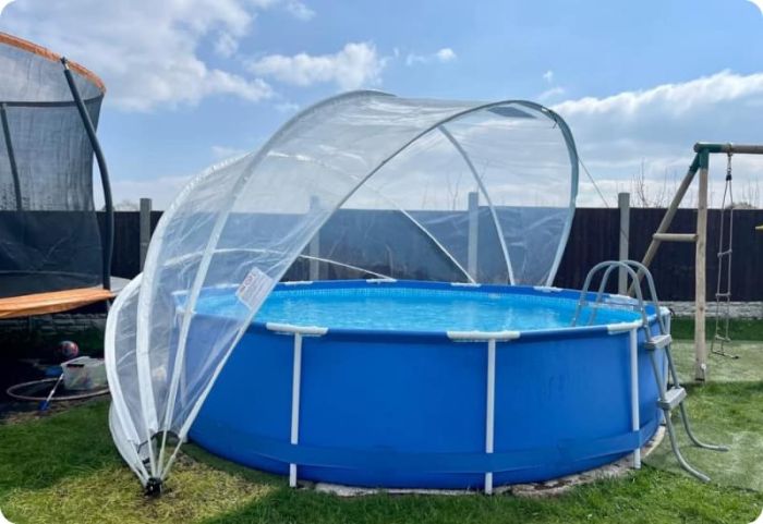 Круглый купольный тент павильон Pool Tent 5,5м для бассейнов и СПА, серый
