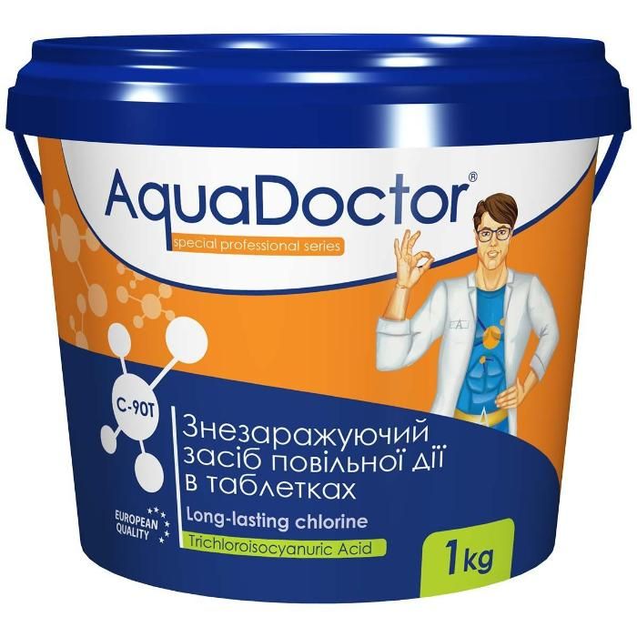 ХЛОР, 1кг ведро, табл.20гр, медленнорастворимый, на основе 90% активного хлора (C90T-1-20)